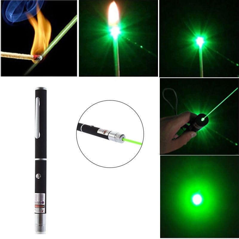 Image of Green Laser Pointer, 2000 Metre Range with Adjustable Cap, High Beam Presentation Light with Disco Effect, Black and Silver Powerful high Beam Ultra Green Lazer Light for Presentation