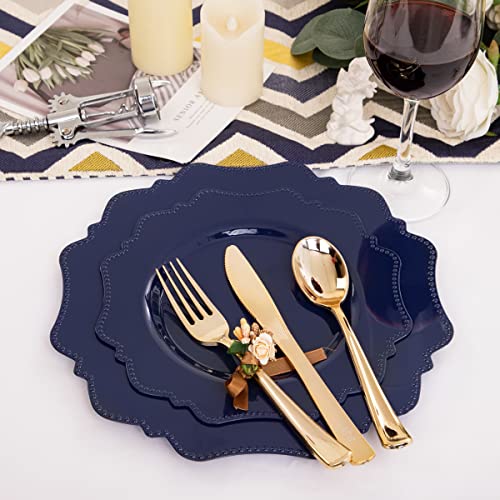Colosus Disposable Plastic Plates Set. Navy Blue Party Plates Set 60Pcs ( 30 Guest ) Dinner Plates And Dessert Plates Heavy Weight Plates For Dinnerware #TOP1
