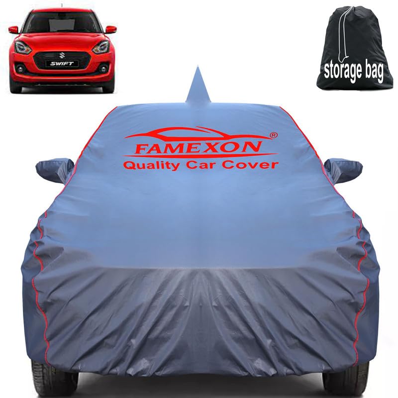 Image of Waterproof Car Body Cover Compatible for Swift 2018 to 2022 with Mirror Pockets, Scratchproof Car Cover Red Pipein Design Dust-Proof Sun Protection (Grey) LGWP6246