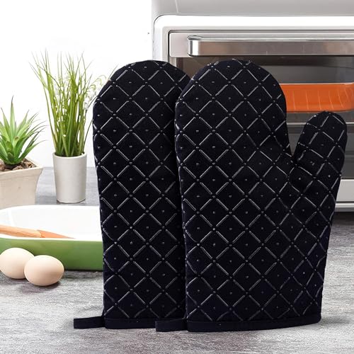 Oven Gloves Heat Resistant Mitts Superior Grip Non Slip Glove 28cm Long Black, 2 Pcs Oven Glove For Coooking,Baking,Grilling - Image 5