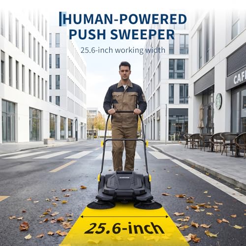 Image of Garvee 26 Inch Manual Push Floor Sweeper, Walk Behind Hand Push Floor Sweeper,5-Gallon Waste Container, Foldable Handle Industrial Shop Garage Outdoor Street Sweeper