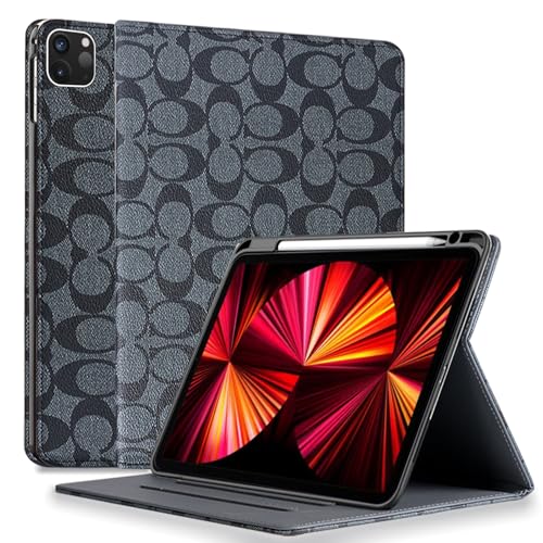 HYHCF Designer Compatible with iPad Pro 11 Inch Case,1st/2nd/3rd/4th Generation 2018/2020/2021/2022 PU Leather with Pencil Holder Soft TPU Back Case,Auto Sleep/Wake Cover,for Women-Black