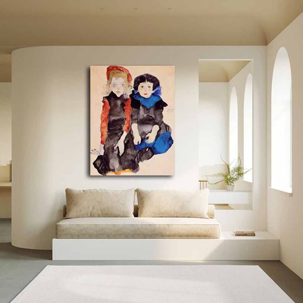 Amazon.co.jp: エゴン・シーレ-Two Little Girls キャンバス絵画