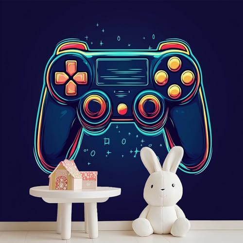 Consolas de videojuegos en un mural azul que transforma tu zona gaming en casa 6