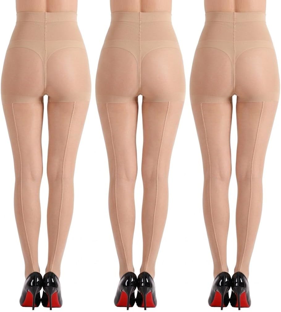 LADYFAN Backseam Sheer Tights for Women 3-Pack Ultra Sheer Pantyhose