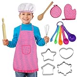 🍰【Süße Kinderschürze】：Die Schürze hat einen verstellbaren Halsriemen, der für Kinder unterschiedlicher Größe und Körperform geeignet ist. In den kleines Vordertaschen können Kinder Koch- und Backwerkzeuge, Bastelzubehör oder andere Kleinigkeiten aufbewahren.
