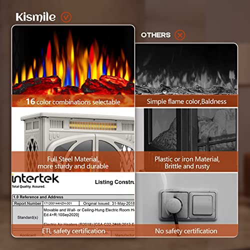 Kismile 3D Infrared Electric Fireplace Stove, Freestanding Fireplace Heater With Realistic Flame Effects, Portable Indoor Space Heater With Overheating Safety System, Adjustable Brightness (Beige) #TOP3