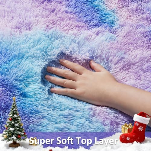 image for Ophanie Rainbow Purple Rug for Bedroom Girls, Unicorn Colorful Mermaid