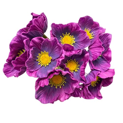 10 pcs Deep Purple Artificial Flowers Poppy Flowers,11" Faux Flower Stems
