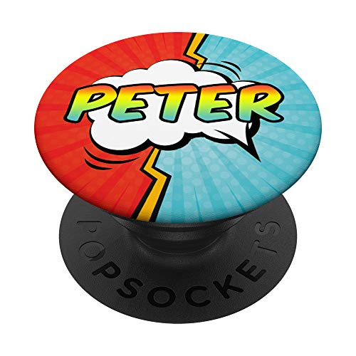 Peter Name Pop Comic Book Art Superhero Men PopSockets PopGrip - Support et Grip pour Smartphone/Tablette avec un Top Interchangeable