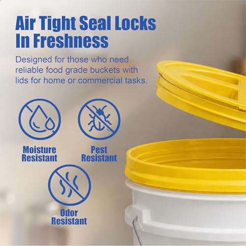 Image of ePackageSupply 5 Gallon Bucket - Food Grade w /Lid BPA-Free, White /Yellow, 3 | Airtight Gamma Seal Screw-On Lid, Heavy-Duty 90 Mil HDPE Plastic, Food Safe and Durable Container, Bulk Storage, Made in USA