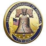 USA 250th Anniversary Challenge Coin 1776–2026 — Gold-Plated High-Relief Collectible with Red White Blue Enamel, Liberty Bell, White House, Statue of Liberty & Eagle — Gift for Patriots (B)