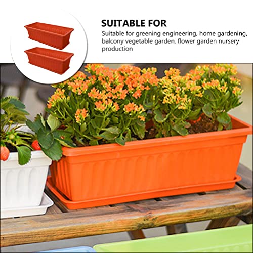 Doitool Window Box Planter 2Pcs Plastic Vegetable Flower Planter Box Rectangular Plant Pots Container With Saucers For Indoor Outdoor Windowsill Garden Balcony Orange #TOP2