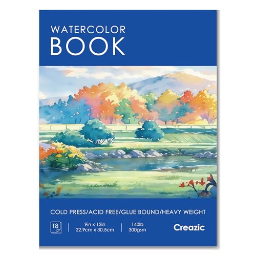 Creazic Watercolor Paper Pad 9x12 140lb/300gsm | Acid-Free Cold-Pressed Heavyweight Water Color Paper Artist Sketchbook for Adults Kids & Beginners Ideal for Watercolors Mixed Media & Crafts
