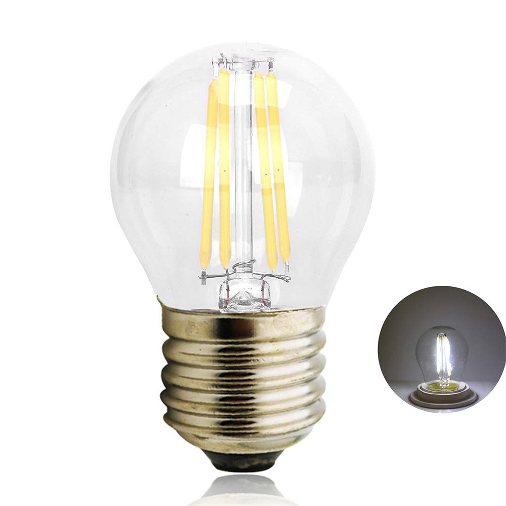 Chao Zan Cool White 4W G45 E27 Led Filament Light Bulb, 40W Incandescent Replacement, Daylight 6000-6500K, Led Edison Screw Glass Classic Globe Lamp Bulb