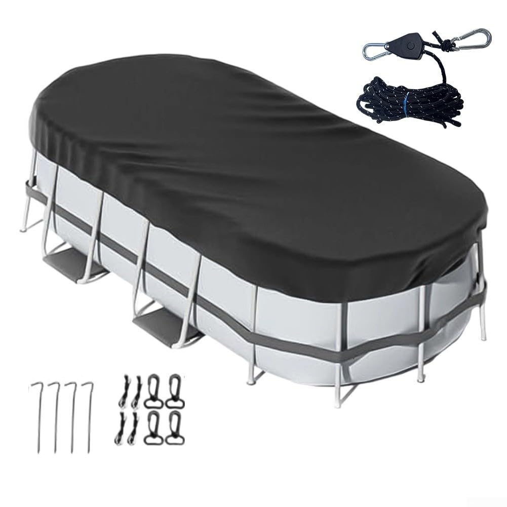Bâche de piscine ovale avec sangle de serrage rapide pour piscines hors sol, protection en polyester imperméable résistant aux intempéries, s'adapte à plusieurs tailles pour protéger contre la pluie
