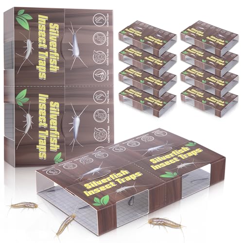 20 Traps Silverfish Trap 10 Sheets Sheets Silverfish Killer Indoor Non-Toxic Insect Trap with Wood Grain Design & Pattern Lure for Insects Use as 20 Small or 10 Large Detachable Traps