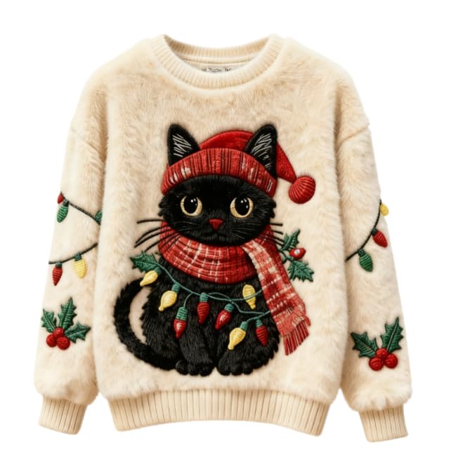 Womens Sweatshirts Cute Santa Claus Print Sweater Winter Plush Flannel Pullover Casual Loose Christmas Sweatshirt for Women