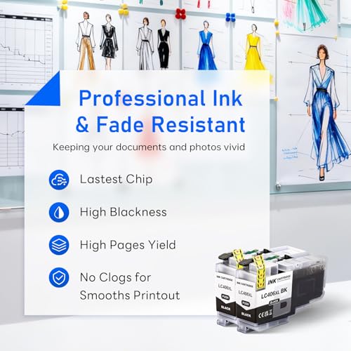 Image of LC406XL Ink Cartridges Replacement for LC406 XL LC 406XL for Brother MFC-J5855DW MFC-J6555DW MFC-J4535DW MFC-J4335DW MFC-J6955DW MFC-J4345DW MFC-J5955DW Printer (with Chip, 2K)