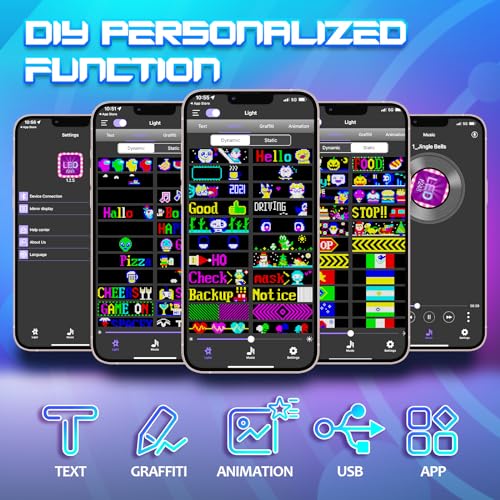 Image of FAHKNS Programmable LED Sign Matrix Panel, Flexible Huge Bright Advertising Scrolling LED Sign, Bluetooth App Control LED Sign for Car Shop Store Advertising Party Bar, 19''x5''