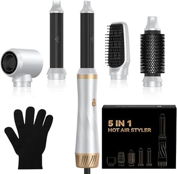 5 in 1 Blow Dryer Brush,Upgrade Blow Dryer Brush Air Curler Air Curling Wrap Styler, Fast Drying & 3 Adjustable Temperatures Hot Air Brush,Detachable Hair Styling Set for Drying Curling Straightening