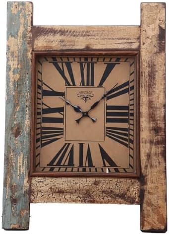 De Kulture Large Rectangular Reclaimed Wood Wall Clock - Limited Edition, Rustic Industrial Vintage Home Decor, Unique Collectible Timepiece for Living Room, Dining Room, or Office (43x8x61 cm)