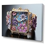 DesignQ Abstract PopArt Wall art decor, Pop Art wall art Print, Whimsical Watches In Popart Garden, Purple Large Canvas wall art, 44x34 inches