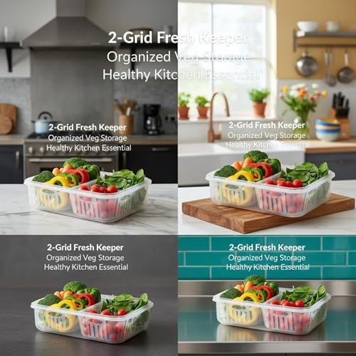 Image of HORNBILLS 2 Grid Fridge Storage Containers Fridge Organizer Container & Lid, Stackable Box, Space Saving Plastic Containers for Chopped Vegetables, Fruits Modern, Clean, and Practical Food Organizer