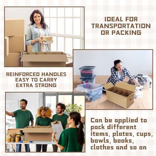 Image of Fuyoooo 3 Sets Dish Packing Kit Include 1 Box 5 Dividers 1 Base Plate Each Set Kitchen Moving Boxes Glassware Packing Kit Dish Containers Supplies for Moving Dishes Glassware (24 x 12 x 11 Inches)