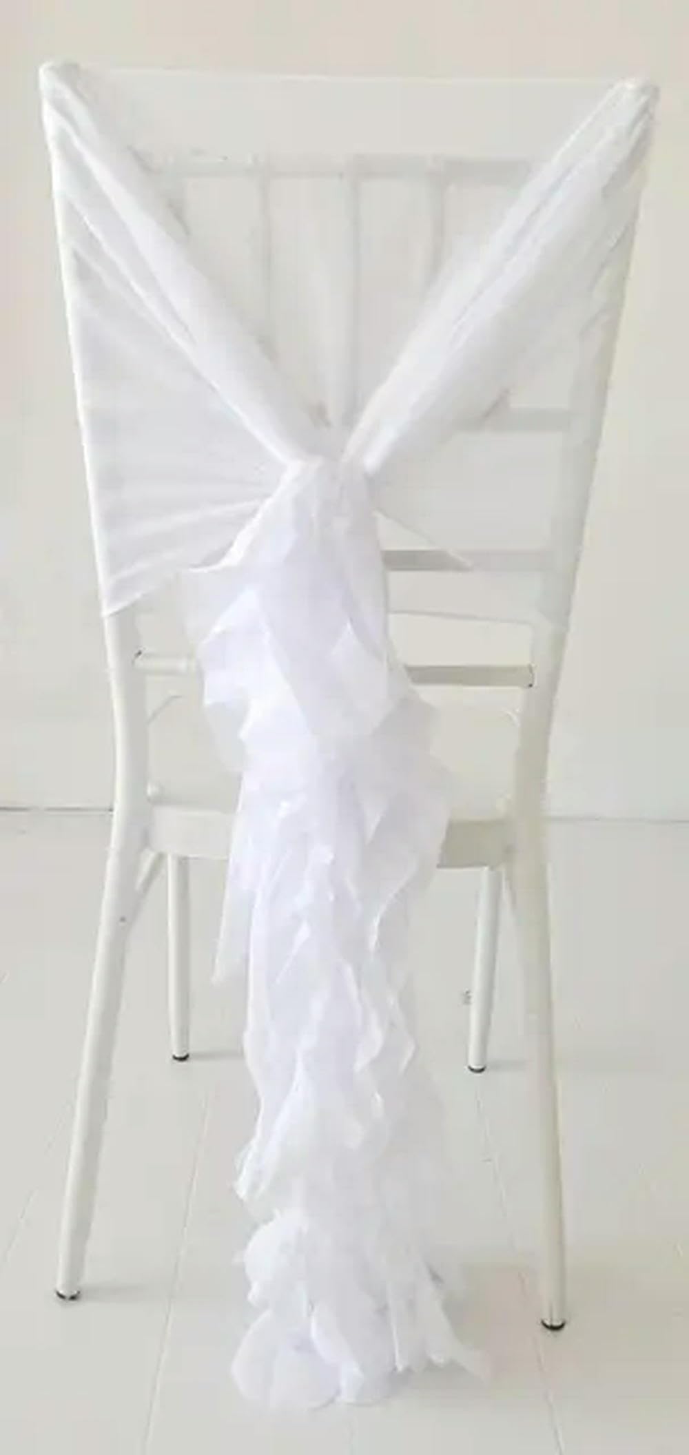 Cappuccio in Rete e Fascia per Sedia in Chiffon con Volant, Rosa Cipria, Bianco, Blu, Decorazione per Festa di Matrimonio, 12 Pezzi
