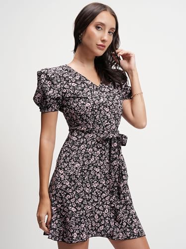 Image of Tokyo Talkies Women's Elegant Puff Sleeve Playful Mini Dress | Flowy | Feminine Silhouette for Effortless Grace | Floral Print