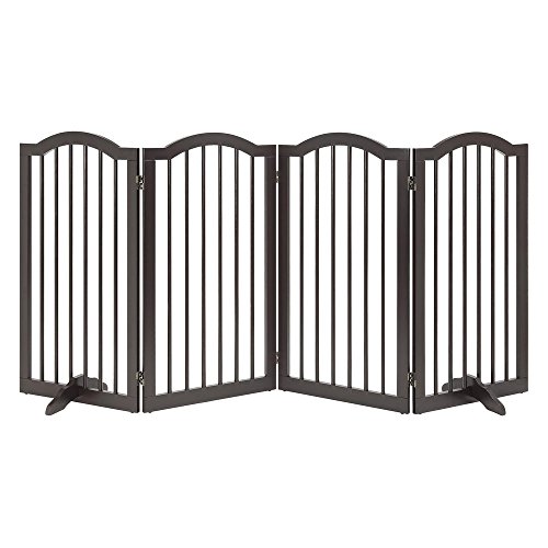 unipaws Freestanding Pet Gate with 2pcsサポート脚、折りたたみ式犬階段のゲート、ペットゲートパネル、装飾インドアペットバリアwith Arched Top ? エスプレッソ 20"Wx36"H, 4panels ブラウ