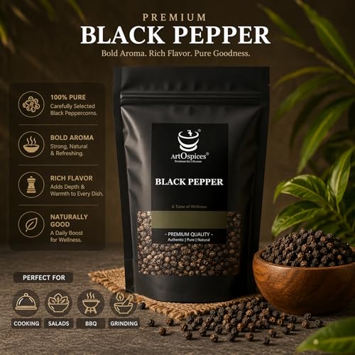 Image of ArtOspices Bold Black Pepper 500g | Export Quality Whole Kali Mirch | High Density Peppercorns | Rich Aroma & Natural Oil | Premium Idukki Spice for Cooking & Seasoning