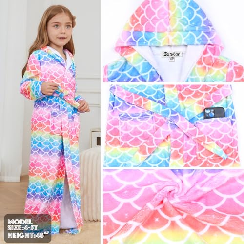 Image of Jxstar Girls Bathrobes Kids Long Hooded Robes Plush Full Length Coral Fleece Pajamas Sleepwear
