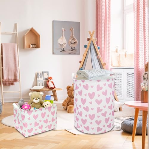 Image of NTAOHAMPER 24L Children's Day Father Gifts Pink Heart Fabric Storage Basket Empty with Handles, Books Box, Lovely Storage (Pink Heart)