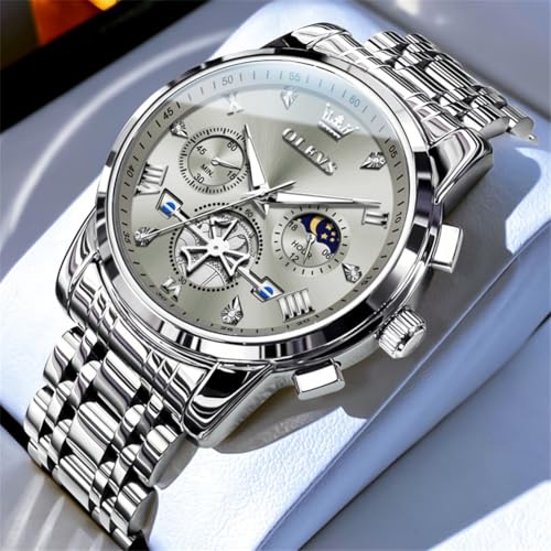 Image of OLEVS Watches Men Waterproof Luxury Big Face Mens Watch Stainless Steel Quartz Analog Dress Watches for Men Luminous Multifunction Man Watch Relojes De Hombre
