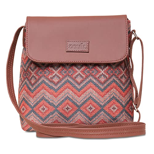 ZOUK Flap Sling Bag | Crossbody Bags for Women | Women's Handbags | Stylish | Vegan Leather Evening Bag | Travel & Office Use | Purse and Wallet | Gwalior Weaves Print