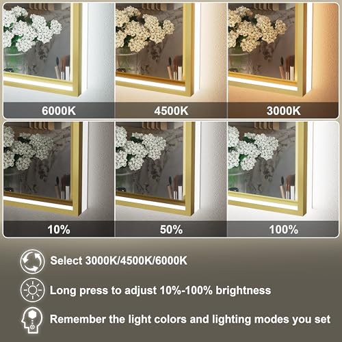 JSneijder 20x28 Inch Gold LED Bathroom Mirror with Front and Back Lights — view 2