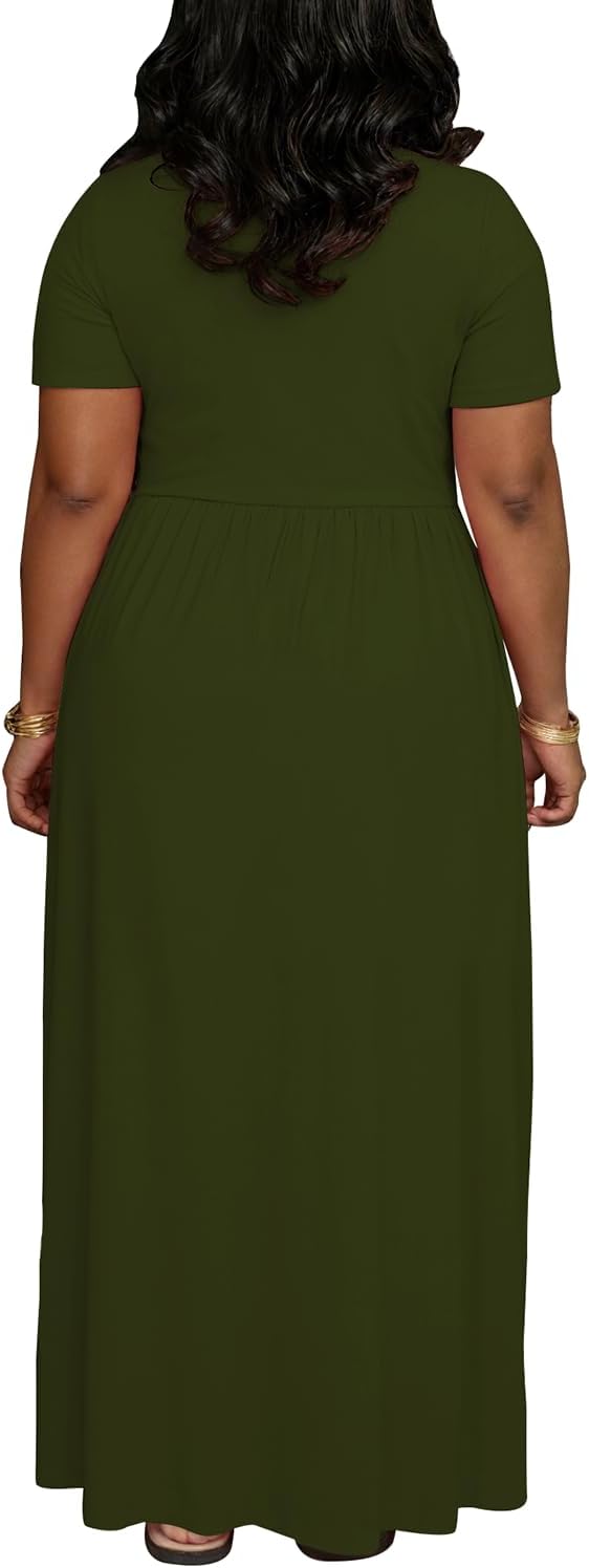 TOPSRANI Womens Plus Size Maxi Dresses for Women Oversize Casual Short Sleeve Crew Neck Loose Summer Dress with Pockets - Image 3