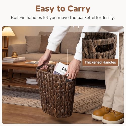Image of StorageWorks 4.5 Gallon Slim Bathroom Trash Can with Built-in Handles, Decorative Wicker Waste Basket for Bathroom and Bedroom, Office Garbage Cans for Bedroom, Narrow Trash Bin for Decor, Brown
