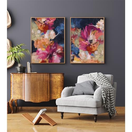 Colorful Abstract Wall Art Decor Modern Flower Canvas Wall Art Abstract Floral Pictures Painting Modern Colorful Artwork Posters Abstract Prints for Living Room Bedroom 12x16 Inch Unframed Set of 2