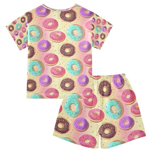 senya Colorful Doughnut Cute Summer Pajamas Set Short Cotton Sleepwear 2 Piece2