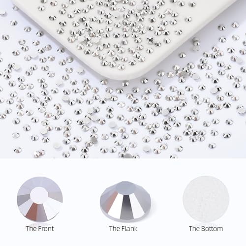 Image of Silver Flatback Rhinestones, Glass Rhinestones for Nail Art and Craft, Glue Fix, Loose Crystal Gemstones(Silver, SS4, 2880pcs, 1.5-1.7mm)