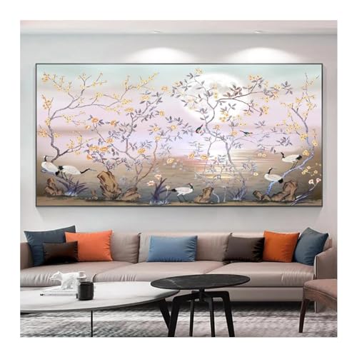 Affiche style chinois grue paysage plante décoration murale salon 30x60cm