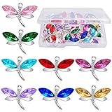 24pcs 8 Colors Rhinestone Dragonfly Charms Crystal Animal Insect Dragonfly Inlaid Rhinestone Pendant