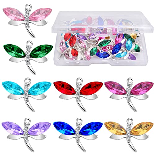 24Pcs 8 Colors Rhinestone Dragonfly Charms Crystal Animal Insect Dragonfly Inlaid Rhinestone Pendants With A Box For Women Girls Diy Bracelet Necklace Jewelry Making #TOP1