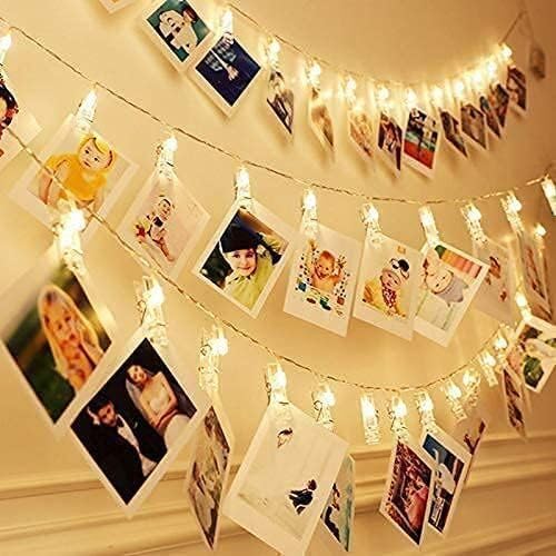 Image of MPROW Romantic Photo Clip String Lights - 20 LED 5 Meter Warm White Fairy Lights for Bedroom, Wall & Picture Decor | Valentine's Day, Party & Wedding Decoration (Pack of 1)