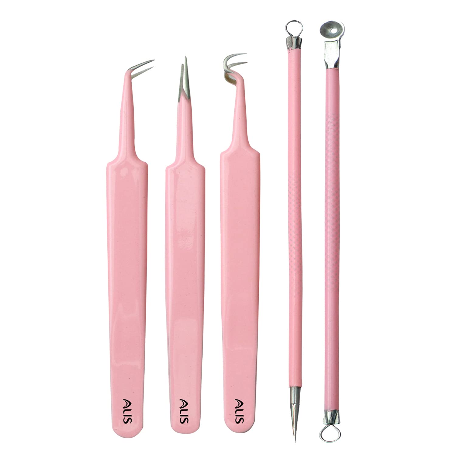 Alis Acne Extractor Kit, Blackhead Tweezers and Needle | Acne Treatment, Pimple Popping, Blackhead Extraction, Whitehead Removal, Blemish Removing And Facial Impurities Pimple Remover tools Pink 5 Pcs (Pink_Pimple_Remover_kit_5) (B09DL74RTP) Amazon Price History, Amazon Price Tracker