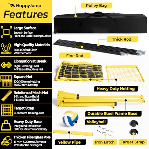 Happy Jump 8x11 FT Professional Adjustable Volleyball Training Equipment, 3 Height Levels (6.5–8 FT), 2026 Reinforced for Tear & Impact Resistance, Includes Volleyball for Indoor/Outdoor Training - Image 4