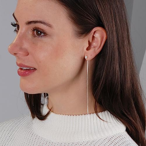 Pearl Dangle Earrings For Women - Dangly Earrings For Woman, Double Earrings For Two Holes, Faux Pearl Earrings For Women, Threader Earrings, 925 Sterling Silver Plated Dangle Chain Earrings For Women #TOP6